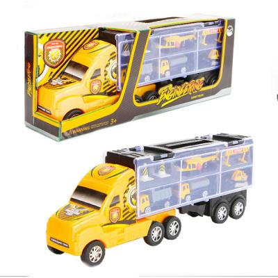 China Friction Toy Engineering Transport Truck Alloy Fire Police Car Storage Container Truck Children's Toy Double Sided Set for sale