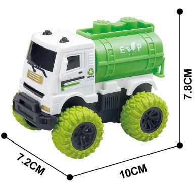 China High Quality Green Inertia Sliding Friction Powered Kids Toys Garbage Truck Construction Vehicle Dustcard Crash Car Inertia 4wd Toys Car Set for sale