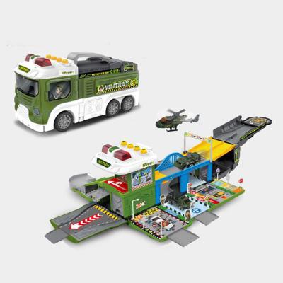 China Toy Children's Toy Children's Track Toy Friction Parking Spell Storage Car Light Alloy Deformation Musical Military Vehicle for sale