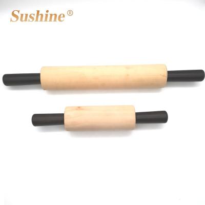 China Cheap Stocked 2 Piece Wooden Pin Set With Black Lacquer Handle for sale