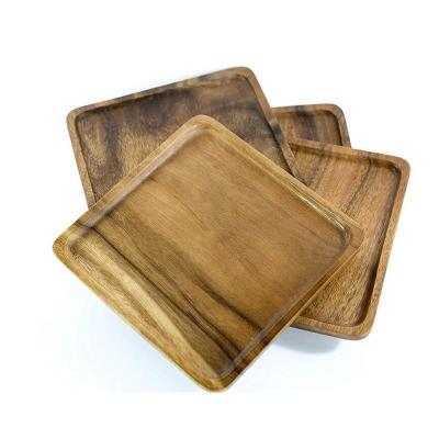 China Wholesale Eco-Friendly Wooden Square Shaped Acacia Dish Dinner Plate for sale