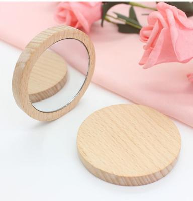 China 2022 New Product Personalized Round Pocket Portable Wooden Vanity Mirror Contract Makeup Mirror Ideas for sale