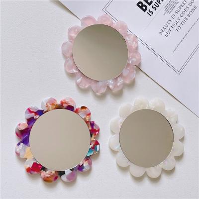 China New Retro Eco Acetate Personalized Custom Made Rose Princess Hand Mirror Sun Flower Round Small Simple Side Makeup Mirror for sale