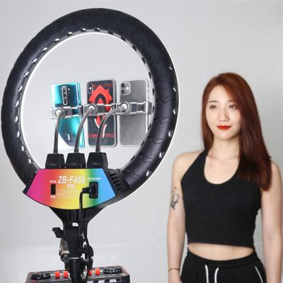 China ABS ZB-F458 18inch 45cm Voice Control Selfie RGB LED Portable Color Ring Light Kit Sizes for Livestream Tiktok Makeup for sale