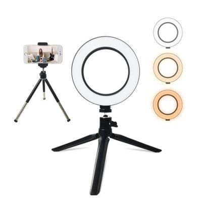 China Hot Sale Alloy+ 6 Inch Aluminum Plastic LED Ring Light Desktop Mini LED Dimmable With 3 