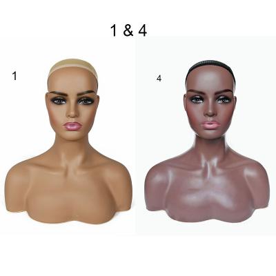 China PVC+PE 2pcs PVC+PE Female Mannequin Head With Shoulder For Wig Display Makeup Mannequin Head Women Face Mannequin Heads for sale