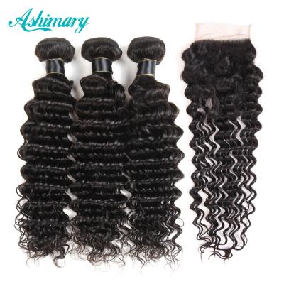 China 2020 New Products Pure Natural Original Fashionable Brazilian Hair Deep Curly Hair 3 Bundles Brazilian Curly Hair Weave With Closure for sale