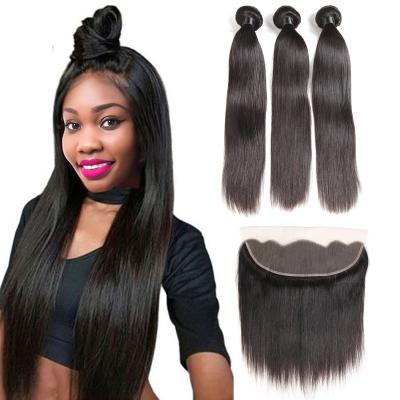 China Brazilian Straight Human Hair Bundles With Frontal 9A Virgin Human Hair Natural Black Hair Weave Bundles for sale