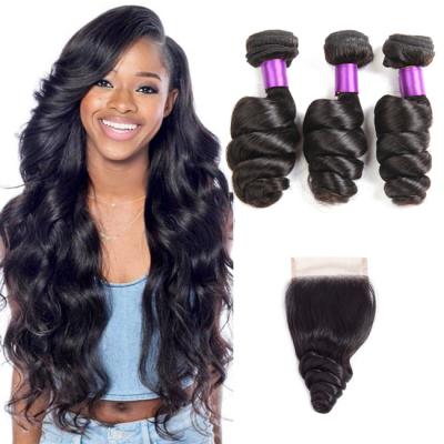 China 9A Loose Raw Indian Hair Weave Cuticle Aligned Hair Bundles Loose Wave Bundles Closure Virgin Hair for sale