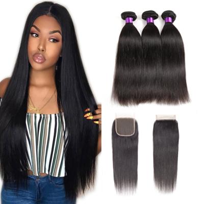 China 10A Silky Straight Wave Cuticle Aligned Raw Straight Virgin Human Hair Bone Indian Straight Hair Bundles With Closure for sale