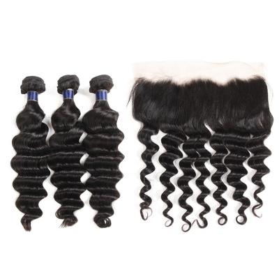 China 100% Virgin Hair Soft Smooth Thick Shedding Barely Raw Bundle and Frontal Hair Vendor, 10A Grade Malaysian Loose Deep Wave Hair Bundles for sale