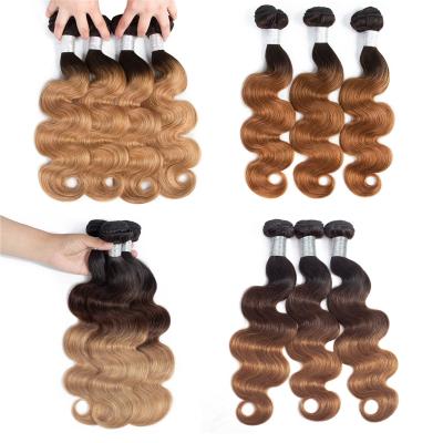 China Remy Human Hair Brazilian Body 100% Wave Hair Weave Bundles 1B/27/30 Ombre Hair Color Hair Bundles With Closure 10-26 Inch for sale