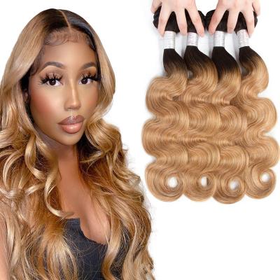 China Brazilian Body Wave Hair Weft Hair 3 Bundles Remy Two Tone Ombre Human Hair 1B 27 Color Body Wave Bundles Real Cheap Cuticle Aligned Hair Extensions for sale