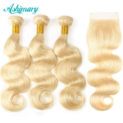 China 9A #613 Body Wave Straight Hair Soft Thick Shedding Barely Shedding Bundles With Lace Closures Headbands #1b/613 Ombre Body Wave Straight Hair Bundles for sale