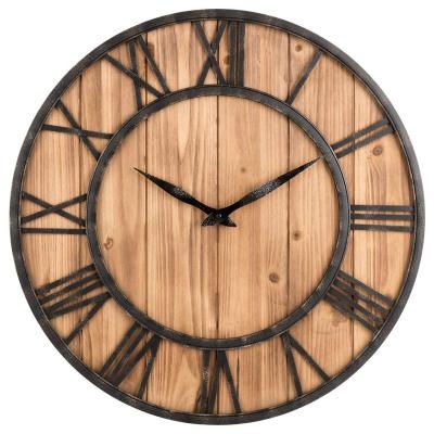 China Rustic Vintage Farmhouse Radio Barn Bronze Metal and Solid Wood Silent Oversized Wall Clock Large (X-Large 24 inches) for sale