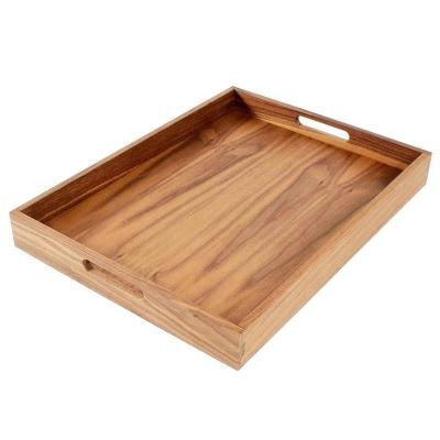 China FirWood Stools Tray Handmade Rectangular Wood Coffee Serving Tray with Handles for sale