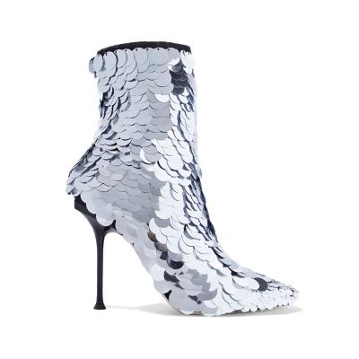 China Fashion Trend Fashion Stiletto Heel Lady Shoes Sequined High Heel Women Ankle Boots for sale