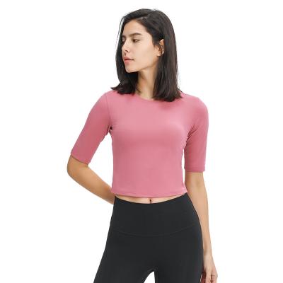 China Clothing For Sportwear Breathable Slim Gym Manufacturer Mid Sleeve Tops Workout Crop Top T-Shirt for sale