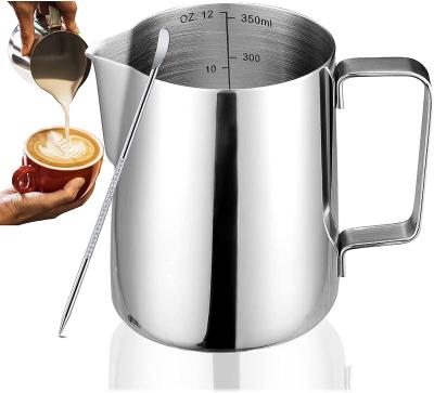 China SMT 350ml Stainless Steel Milk Coffee Cappuccino Latte Barista Steam Pitchers Viable Art Jug Mug With Decorate Pen for sale