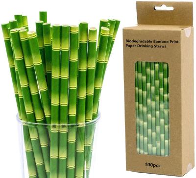 China Amazon Hot Sale Printing Disposable Biodegradable Recyclable Bamboo Paper Drinking Straws For Juice Shakes Birthday Wedding Party for sale