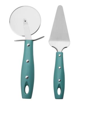 China Durable Non Slip Stainless Steel Pizza Cutter Round Wheel And Pizza Server Set With Shovel For Pizza, Pies, Dough for sale