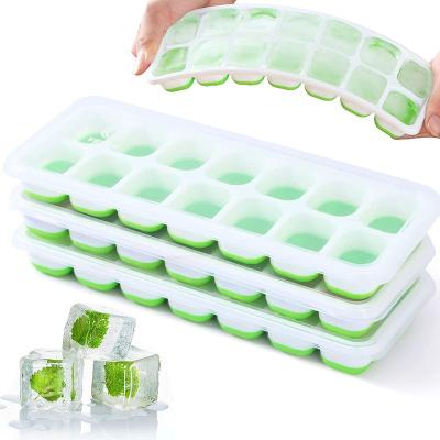 China Sustainable Ice Tray with Lid 4-Pack Reusable Silicone 14-Ice Trays Molds Easy-Release for Chilled Drinks Whiskey and Cocktails for sale