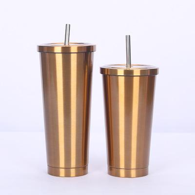 China 500 750ml PORTABLE Wholesale Double Walled Stainless Steel Mug Lean Tumbler With Straw For Students for sale