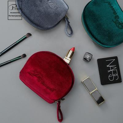 China Lady Deep Red Zipper Travel Toiletry Cosmetic Bags Makeup Pouch,China Wholesale Round Make Up Bag Velvet Foldable Cosmetic Bag^ for sale