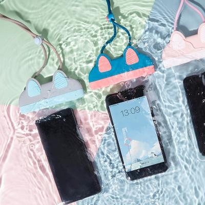 China 2021 New Design Waterproof Clear PVC Silicone IPX8 Dry Bag,Best Luxury Pink Cute Cat Underwater Waterproof Cell Phone Case Bag for sale