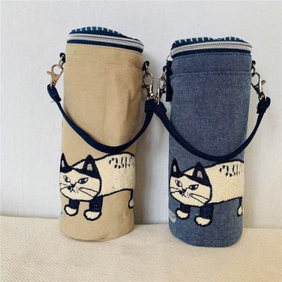 China Eco-friendly Natural Cotton Waterproof Can Bottle Cup Cover Sleeve, Thermal Cooler Insulated Single Shoulder Bag Pouch+ Stand for sale