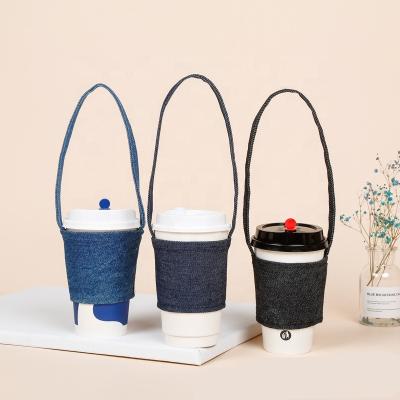 China Waterproof Cute Canvas Cotton Canvas Cup Jacket Hot Drinks Cup Holder With Long Strap+ for sale