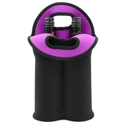 China Custom Reusable Neoprene 750Ml Bottles Two Slots Waterproof Wine Bottle Cooler Sleeve Durable High Quality Eco Friendly Beer Tote Bag + Ice for sale