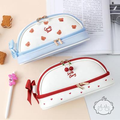 China Schools & New Office Styles Cute Cartoon Printing PU Leather Pencil Case, Double Layer Organizer Case Girls Students Pencil Bag+ for sale