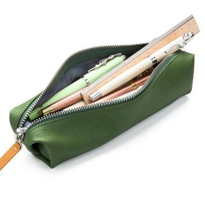 China Schools & Offices Simple Design High Quality Waterproof Genuine Leather Zipper Pencil Case, Real Leather Pencil Bag+ Metal Zipper for sale