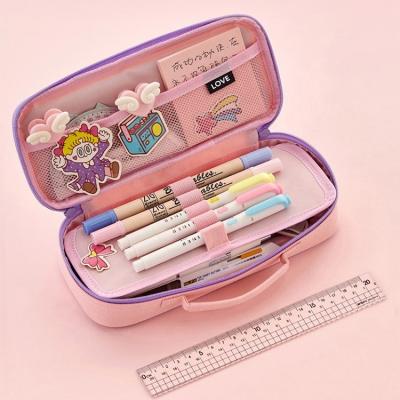 China Schools & Oxford Double Layer Large Capacity Offices Printed Pencil Case For Kids School Supplies Make Up Bag + Pencil Bag Custom Logo for sale