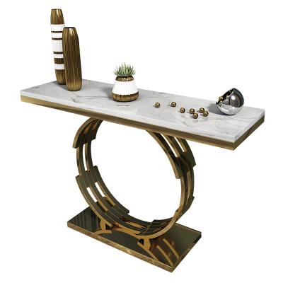 China (Other) Foshan factory wholesale adjustable gold stainless steel console table metal for hall way for sale