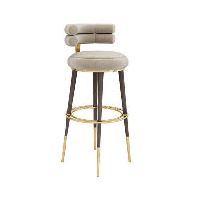 China Modern Stool Bar Chair With Footrest High End Stylish Wooden Bar Chair With Colorful Velvet Fabric Decoration With Stainless Steel for sale