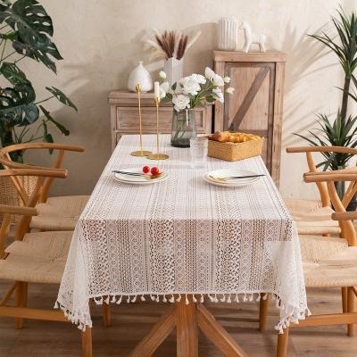 China Bohemian style lace tablecloth rectangular wedding pure white waterproof cotton for living room decorative for sale