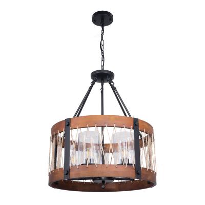 China Modern Unique Art Ci Retro Style Cage Living Room Shop Modern Shipping Wooden Dining Industrial Chandeliers Down and Pendant Light for sale