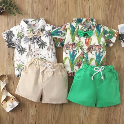 China Kids Casual Boys 2 Pieces Outfits Clothing Animals Leaves Print Short Sleeve Shirts + Solid Color Shorts Summer Set Kids Clothing Se for sale