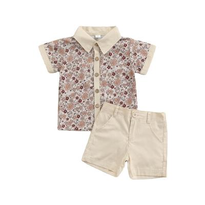 China Casual Children's Clothing Boy Gentleman Suit Middle And Little Kids Floral Short Sleeve Shirt Shorts 2pcsChildren Clothing Set for sale