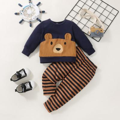 China 0-3Y Casual Autumn Baby Boys Lovely Clothes Sets Sleepwear Cartoon Bear Striped Print Long Sleeve Tops Pants Kids Outfits Baby Boy for sale