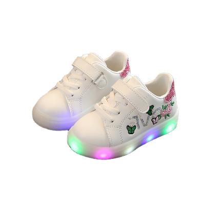 China 2022 Led Lighting Massage Children's Shoes Girls Flower Casual Print Shoes Glowing Luminous Sports Board Kids Slip-Resistant Shoe Boys Sneaker for sale