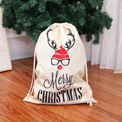 China 2021 Model Large Custom Cotton Unicorn Canvas Sublimation Blank Christmas Drawstring Gift Bags With Drawstring for sale