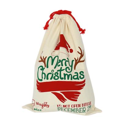 China Large Christmas Size Santa Stockings Candy Nuts Gift Package Bag 100% Cotton 2021 New Popular Gift Design for sale