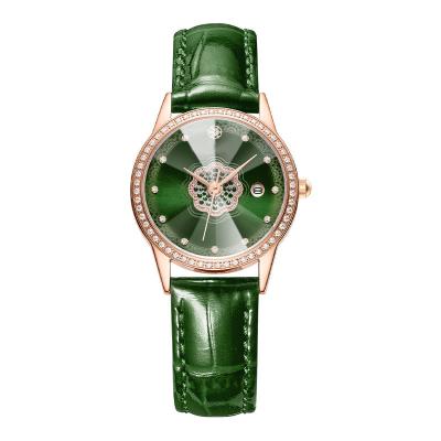 China Ladies Diamond Studded Watches Leather Quartz Movement Diamond Encrusted Watch for sale