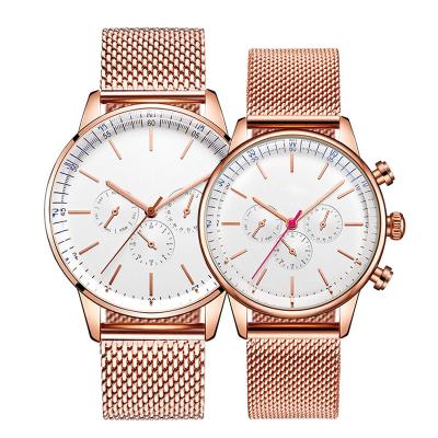 China Reloj impermeable del cuarzo de los pares 3ATM, dial Rose Gold Couple Watch de 12m m en venta