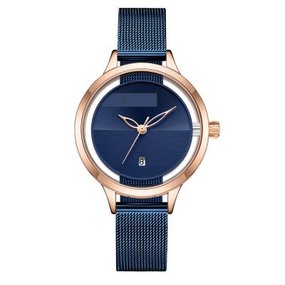 China Ladies Mesh Belt Quartz Calendar Watch With Willow Leaf Needle for sale