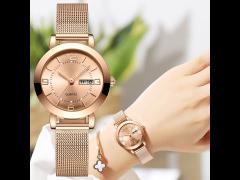 Mesh belt automatic non mechanical ladies watch luminous waterproof dual calendar female watch