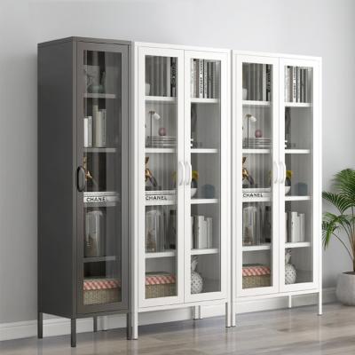 China Metal Adjustable Living Room (Other) Door Bookcase Display Shelf Glass Storage Cabinet for sale